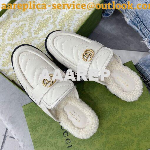 Replica Gucci Aria Slipper With Double G 670400 White Chevron Matelass 7