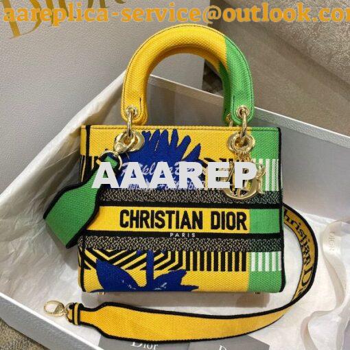 Replica Dior Medium Lady D-Lite Bag Bright Yellow and Green D-Flower P