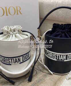 Replica Small Dior Vibe Bucket Bag M8703 White and Blue Smooth Calfski