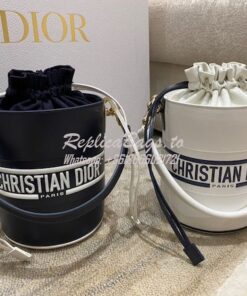 Replica Small Dior Vibe Bucket Bag M8703 White and Blue Smooth Calfski 2