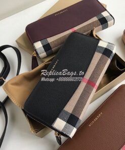 Replica Burberry House Check and Grainy Calf Leather Zip Around Wallet 2