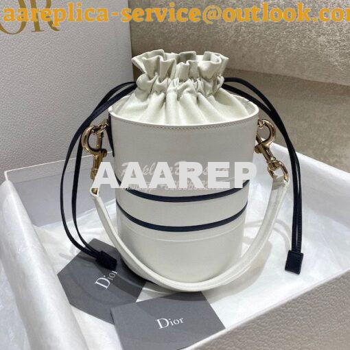 Replica Small Dior Vibe Bucket Bag M8703 White and Blue Smooth Calfski 8