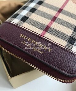 Replica Burberry Leather Trim Haymarket Zip Around Wallet 887038 Wine 2