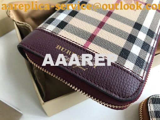 Replica Burberry Leather Trim Haymarket Zip Around Wallet 887038 Wine 2