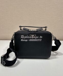 Replica Prada Medium Brique Saffiano Leather Bag 2VH069 Black