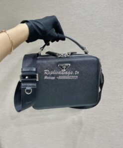 Replica Prada Medium Brique Saffiano Leather Bag 2VH069 Black 2