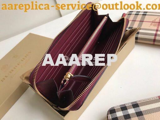 Replica Burberry Leather Trim Haymarket Zip Around Wallet 887038 Wine 4