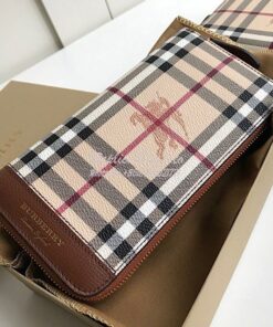 Replica Burberry Leather Trim Haymarket Zip Around Wallet 887038 Brown