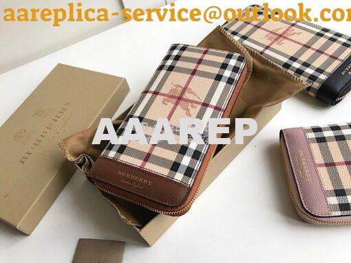 Replica Burberry Leather Trim Haymarket Zip Around Wallet 887038 Brown 2