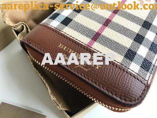 Replica Burberry Leather Trim Haymarket Zip Around Wallet 887038 Brown 3