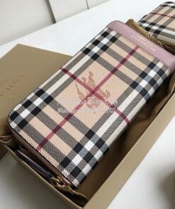 Replica Burberry Leather Trim Haymarket Zip Around Wallet 887038 Rose