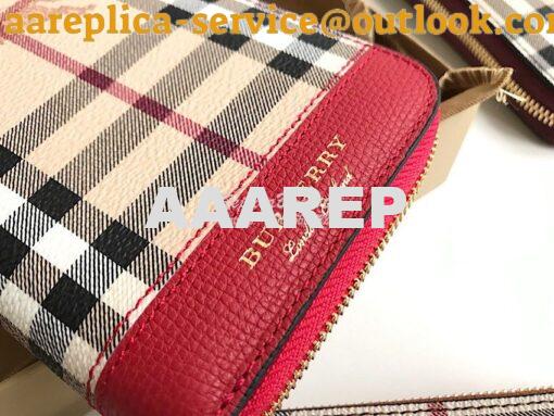 Replica Burberry Leather Trim Haymarket Zip Around Wallet 887038 Red 3