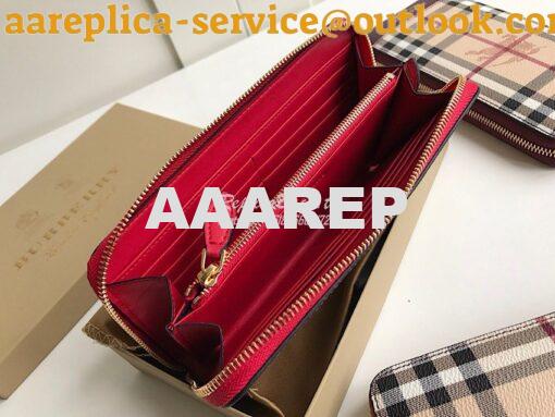 Replica Burberry Leather Trim Haymarket Zip Around Wallet 887038 Red 5