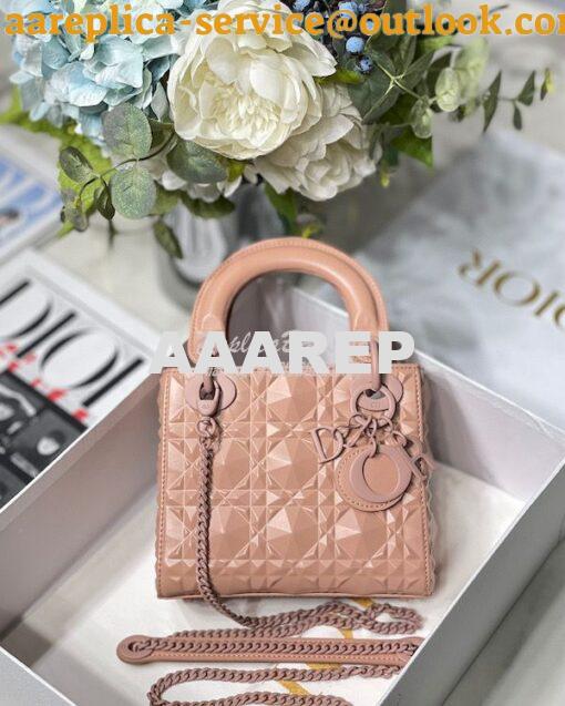 Replica Dior Mini Lady Dior Rose Des Vents Cannage Calfskin with Diamo