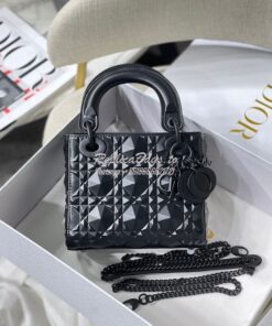 Replica Dior Mini Lady Dior Black Cannage Calfskin with Diamond Motif