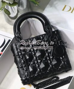 Replica Dior Mini Lady Dior Black Cannage Calfskin with Diamond Motif 2