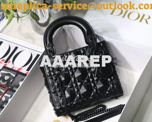 Replica Dior Mini Lady Dior Black Cannage Calfskin with Diamond Motif 2