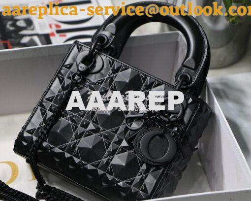 Replica Dior Mini Lady Dior Black Cannage Calfskin with Diamond Motif 3