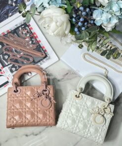 Replica Dior Mini Lady Dior Latte Cannage Calfskin with Diamond Motif