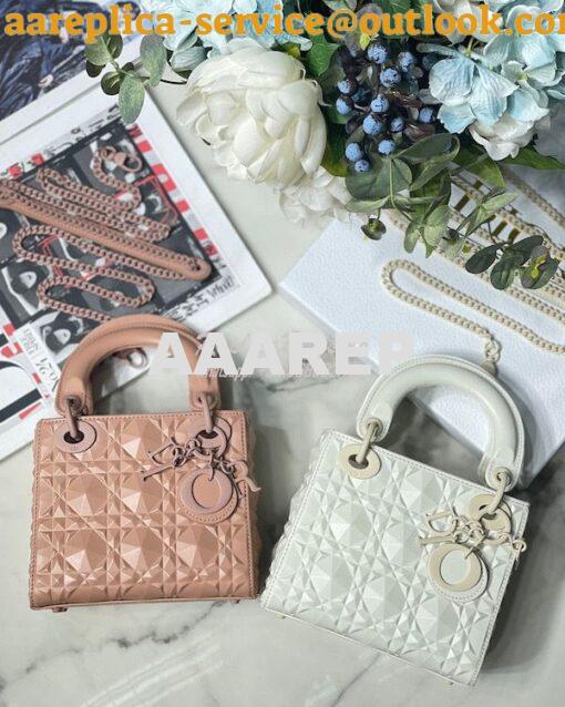 Replica Dior Mini Lady Dior Latte Cannage Calfskin with Diamond Motif