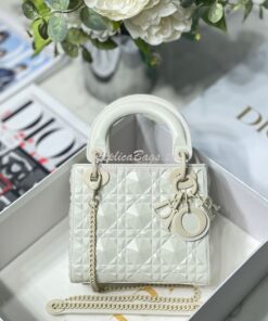 Replica Dior Mini Lady Dior Latte Cannage Calfskin with Diamond Motif 2