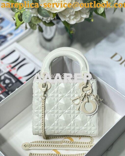 Replica Dior Mini Lady Dior Latte Cannage Calfskin with Diamond Motif 2