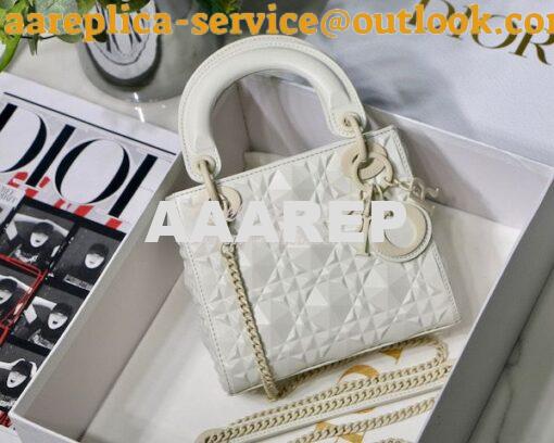 Replica Dior Mini Lady Dior Latte Cannage Calfskin with Diamond Motif 3