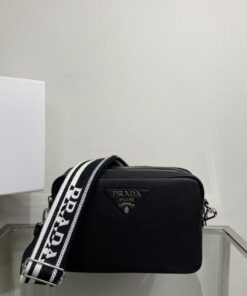 Replica Prada New Medium Camera leather bag 1BH082 Black