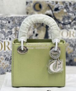 Replica Dior Lizard Leather Mini Lady Dior Bag in Avocado