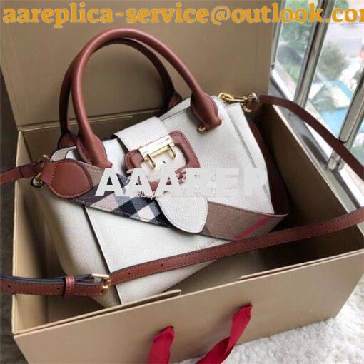 Replica  Burberry The Small/Medium Buckle Tote in white Grainy Leather