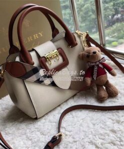 Replica  Burberry The Small/Medium Buckle Tote in white Grainy Leather 2