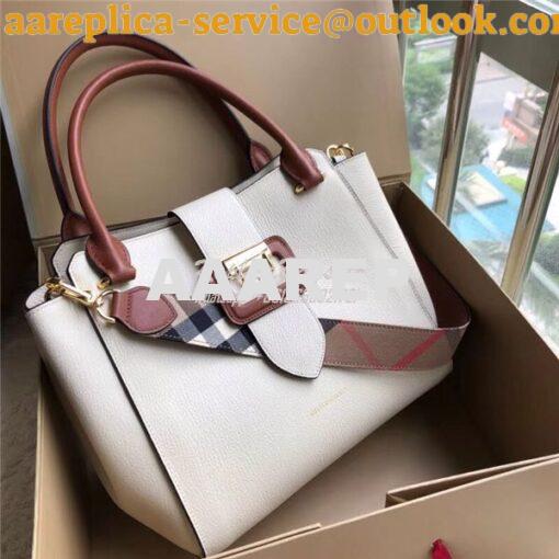 Replica  Burberry The Small/Medium Buckle Tote in white Grainy Leather 10