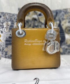 Replica Dior Lizard Leather Mini Lady Dior Bag in Gradient Yellow