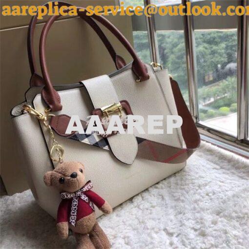 Replica  Burberry The Small/Medium Buckle Tote in white Grainy Leather 11