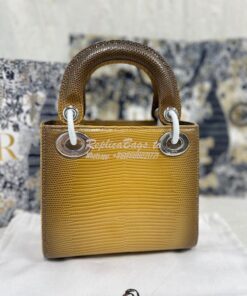 Replica Dior Lizard Leather Mini Lady Dior Bag in Gradient Yellow 2