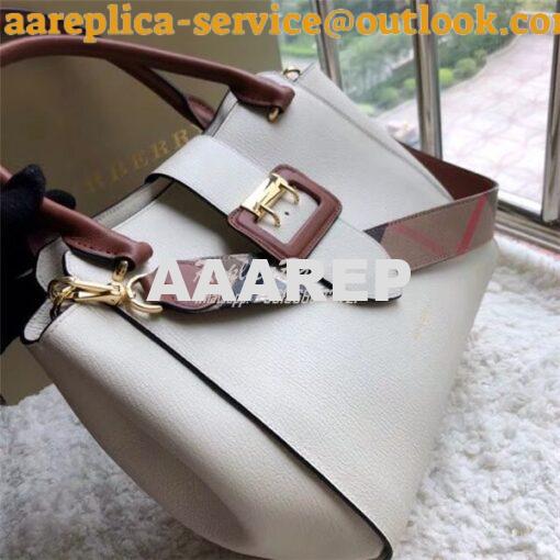 Replica  Burberry The Small/Medium Buckle Tote in white Grainy Leather 12