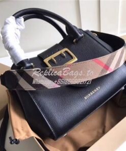 Replica  Burberry The Small/Medium Buckle Tote in black Grainy Leather