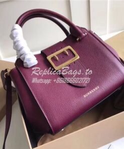 Replica  Burberry The Small/Medium Buckle Tote in dark plum Grainy Lea