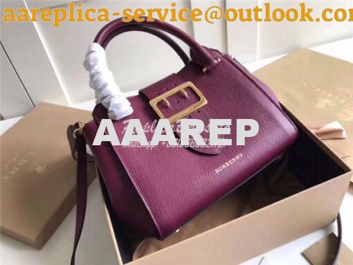 Replica  Burberry The Small/Medium Buckle Tote in dark plum Grainy Lea