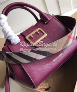 Replica  Burberry The Small/Medium Buckle Tote in dark plum Grainy Lea 2