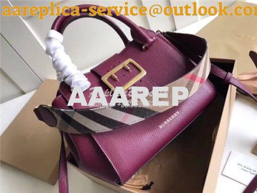 Replica  Burberry The Small/Medium Buckle Tote in dark plum Grainy Lea 2