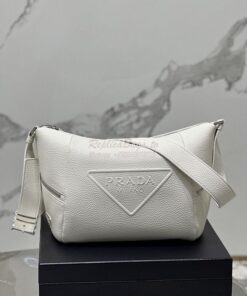 Replica Prada Leather bag with shoulder strap 2VH165 White