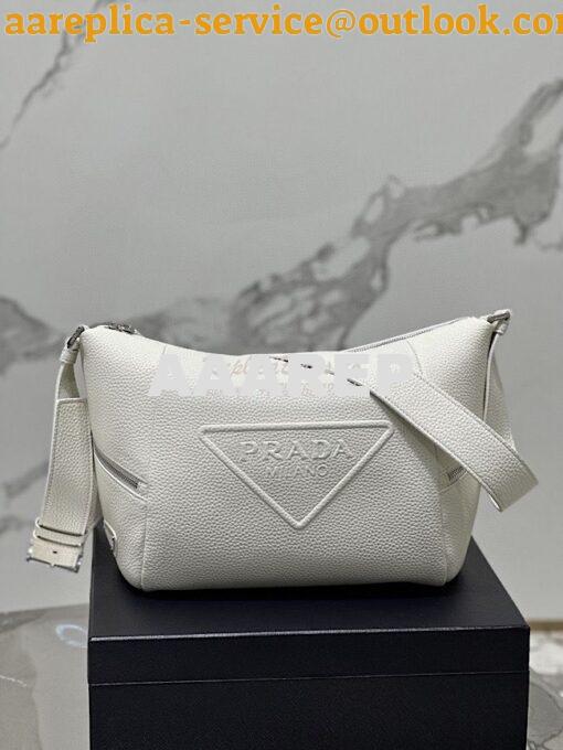 Replica Prada Leather bag with shoulder strap 2VH165 White