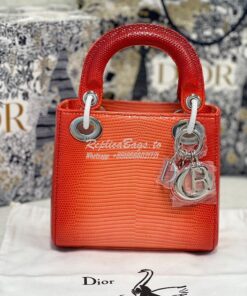 Replica Dior Lizard Leather Mini Lady Dior Bag in Gradient Melon