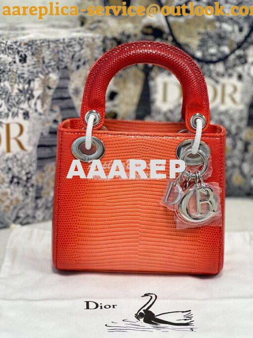 Replica Dior Lizard Leather Mini Lady Dior Bag in Gradient Melon