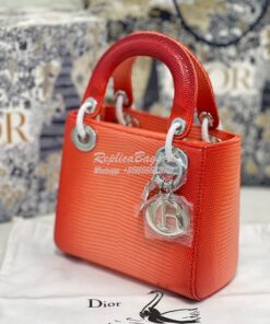 Replica Dior Lizard Leather Mini Lady Dior Bag in Gradient Melon 2