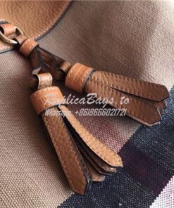 Replica Burberry Ashby Medium Canvas Check & brown Leather Bucket Bag 2