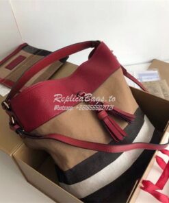 Replica Burberry Ashby Medium Canvas Check & Leather Bucket Bag 398293