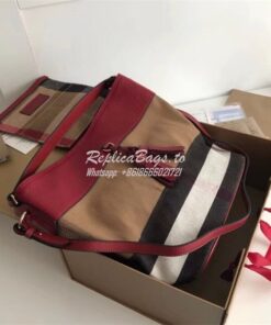 Replica Burberry Ashby Medium Canvas Check & Leather Bucket Bag 398293 2