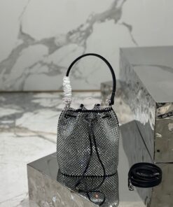 Replica Prada Satin mini-bag with crystals 1BE067 Black